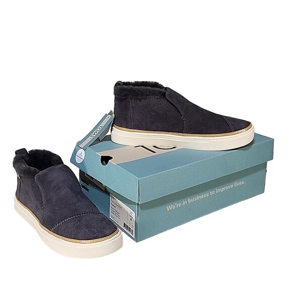 TOMS Paxton Forged Iron Grey Suede/Faux Fur Sneaker, Ankle Boot, Women's 6, NIB - Picture 1 of 14